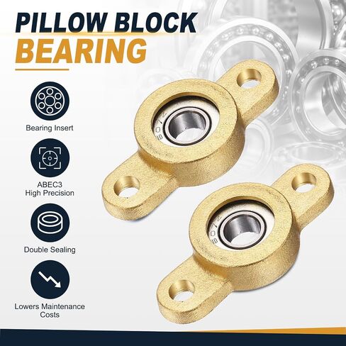 uxcell 2Pcs TF07 Pillow Block Bearings for 7mm Diameter Shaft, Self Aligning 2-Bolt Flange Bearing, Copper Housing, (ABEC 3) in Kuwait