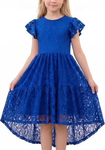 Noomelfish Girls Lace High Low Boho Dress Short Sleeve Western Party Formal Maxi Dresses (5-12 Years) in Saudi Arabia