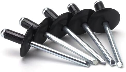 Linkup 60pcs pack 1/4" x 1/2"Black Large flange Pop blind Rivets,Large Head aluminum rivets,6.4mm x 13mm black pop rivets,Aluminum Body Steel Mandrel Rivets in Kuwait