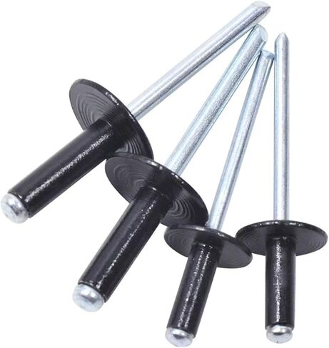 Linkup 60pcs pack 1/4" x 1/2"Black Large flange Pop blind Rivets,Large Head aluminum rivets,6.4mm x 13mm black pop rivets,Aluminum Body Steel Mandrel Rivets in Kuwait