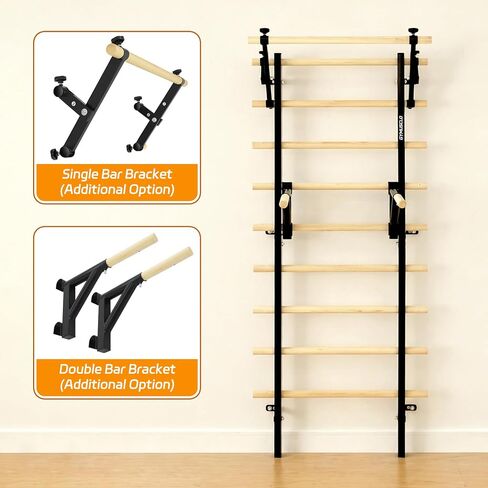 Wood Swedish Ladder Stall Bars with Adjustable Double Support Arms, Wooden Gymnastics Wall Climbing Bars for Home Gym, Exercise Rehabilitation, Hanging Pull Up & Core Balance Training Station in Kuwait