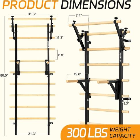 Wood Swedish Ladder Stall Bars with Adjustable Double Support Arms, Wooden Gymnastics Wall Climbing Bars for Home Gym, Exercise Rehabilitation, Hanging Pull Up & Core Balance Training Station in Kuwait