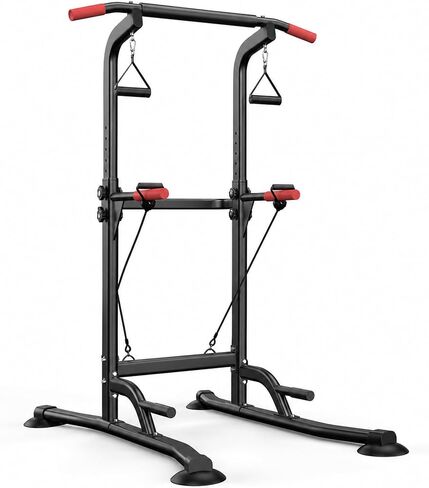 Power Tower Pull Up Bar Station, 350LBS Heavy Duty Multi-Function Alloy Steel Stable Dip Station for Home Gym Strength Training, Adjustable Height Workout Equipment with Resistance Bands in Kuwait