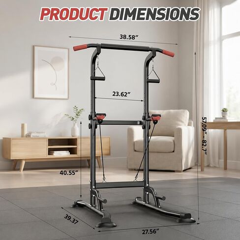 Power Tower Pull Up Bar Station, 350LBS Heavy Duty Multi-Function Alloy Steel Stable Dip Station for Home Gym Strength Training, Adjustable Height Workout Equipment with Resistance Bands in Kuwait