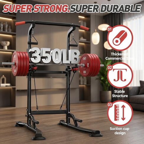 Power Tower Pull Up Bar Station, 350LBS Heavy Duty Multi-Function Alloy Steel Stable Dip Station for Home Gym Strength Training, Adjustable Height Workout Equipment with Resistance Bands in Kuwait