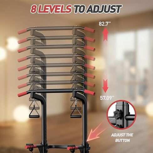 Power Tower Pull Up Bar Station, 350LBS Heavy Duty Multi-Function Alloy Steel Stable Dip Station for Home Gym Strength Training, Adjustable Height Workout Equipment with Resistance Bands in Kuwait