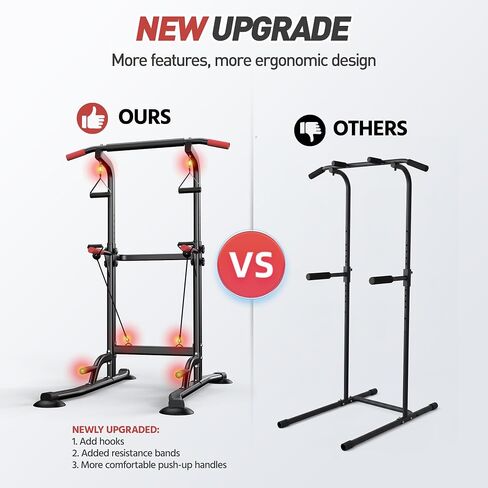 Power Tower Pull Up Bar Station, 350LBS Heavy Duty Multi-Function Alloy Steel Stable Dip Station for Home Gym Strength Training, Adjustable Height Workout Equipment with Resistance Bands in Kuwait