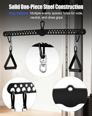 Multi-Grip LAT Pulldown Bar for Home Gym, 2 Extra Handles, Lat Pull Down Attachment with Swivel Bearings & Carabiners for Cable Machine Pulley System, Tricep Pushdown, Back Workout, Strength Training in Kuwait