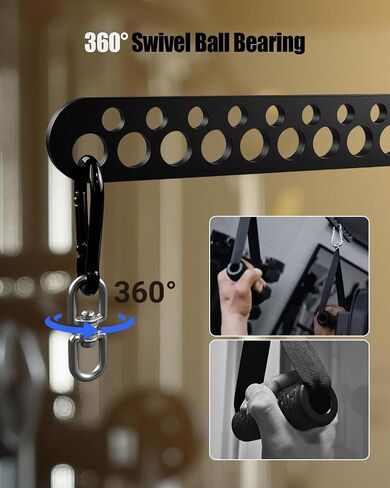 Multi-Grip LAT Pulldown Bar for Home Gym, 2 Extra Handles, Lat Pull Down Attachment with Swivel Bearings & Carabiners for Cable Machine Pulley System, Tricep Pushdown, Back Workout, Strength Training in Kuwait