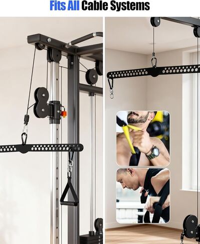 Multi-Grip LAT Pulldown Bar for Home Gym, 2 Extra Handles, Lat Pull Down Attachment with Swivel Bearings & Carabiners for Cable Machine Pulley System, Tricep Pushdown, Back Workout, Strength Training in Kuwait