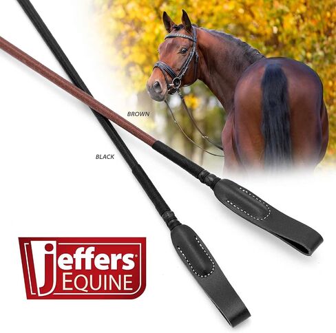 Jeffers Equine Horse Riding Crop for Equestrian Training – Durable Fiberglass Shaft with Leather Slapper & Rubber Grip – Riding Aid for English, Western, Dressage, & Show Riders - Brown 24½" in Kuwait