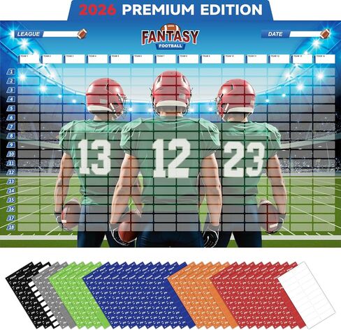 مجموعة JauniQ 2026 Fantasy Football Draft Kit - 5 × 3.3 قدم - ما يصل إلى 14 فريقًا، مع أكثر من 660 ملصقًا محدثًا للاعبين، ملصقات فارغة، 2026-2027 Fantasy Football Draft in Kuwait