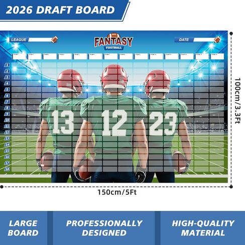 مجموعة JauniQ 2026 Fantasy Football Draft Kit - 5 × 3.3 قدم - ما يصل إلى 14 فريقًا، مع أكثر من 660 ملصقًا محدثًا للاعبين، ملصقات فارغة، 2026-2027 Fantasy Football Draft in Kuwait