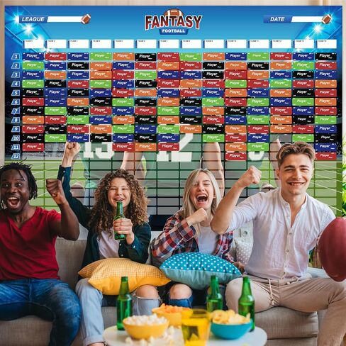 مجموعة JauniQ 2026 Fantasy Football Draft Kit - 5 × 3.3 قدم - ما يصل إلى 14 فريقًا، مع أكثر من 660 ملصقًا محدثًا للاعبين، ملصقات فارغة، 2026-2027 Fantasy Football Draft in Kuwait