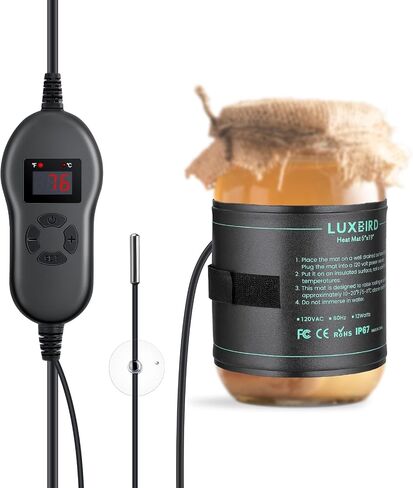 غلاف تسخين LUXBIRD Kombucha مع وحدة تحكم في درجة الحرارة، ومثبت بخطاف وحلقة، IP67 PVC مقاوم للماء، ومراقبة درجة الحرارة في الوقت الحقيقي، للأوعية الزجاجية سعة 1 إلى 2 جالون in Kuwait