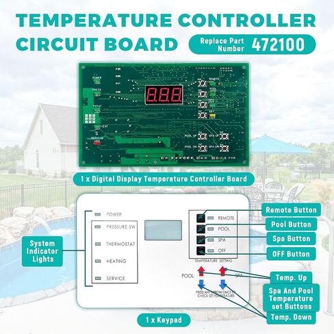 472100 Digital Display Temperature Controller Board Fit for Pentair MiniMax NT Series Pool and Spa Heater Fit for HTR 200 250 300 400 Models, Includes Temperature Control Board and Keypad in Kuwait
