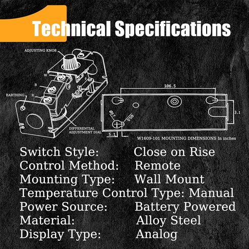 W1609-101 ترموستات للتحكم في درجة الحرارة، لمبة التبريد عن بعد TH-1609، من -30 درجة فهرنهايت إلى 90 درجة فهرنهايت، 5 أقدام شعرية (-34 درجة مئوية إلى 32 درجة مئوية) in Kuwait