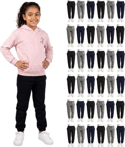 Yacht & Smith 36 Pack of Girls Jogger Bulk Sweatpants, Comfy Lounge Joggers for Kids in Kuwait