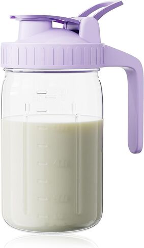 OneDream 64oz Mason Jar Pitcher, Airtight & Leakproof Glass Pitcher with Lid, Perfect for Sun Tea, Iced Tea, Cold Brew and Breastmilk, 2 Quart (1/2 Gallon) Mason Jar with Pour Spout Lid and Handle in Kuwait