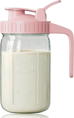 OneDream 64oz Mason Jar Pitcher, Airtight & Leakproof Glass Pitcher with Lid, Perfect for Sun Tea, Iced Tea, Cold Brew and Breastmilk, 2 Quart (1/2 Gallon) Mason Jar with Pour Spout Lid and Handle in Kuwait