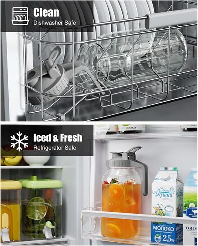 OneDream 64oz Mason Jar Pitcher, Airtight & Leakproof Glass Pitcher with Lid, Perfect for Sun Tea, Iced Tea, Cold Brew and Breastmilk, 2 Quart (1/2 Gallon) Mason Jar with Pour Spout Lid and Handle in Kuwait