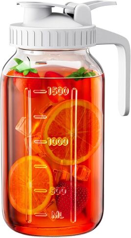OneDream 64oz Mason Jar Pitcher, Airtight & Leakproof Glass Pitcher with Lid, Perfect for Sun Tea, Iced Tea, Cold Brew and Breastmilk, 2 Quart (1/2 Gallon) Mason Jar with Pour Spout Lid and Handle in Kuwait