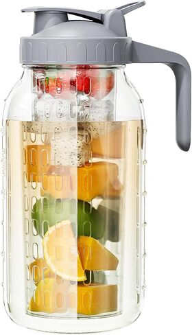 OneDream 64oz Mason Jar Pitcher, Airtight & Leakproof Glass Pitcher with Lid, Perfect for Sun Tea, Iced Tea, Cold Brew and Breastmilk, 2 Quart (1/2 Gallon) Mason Jar with Pour Spout Lid and Handle in Kuwait
