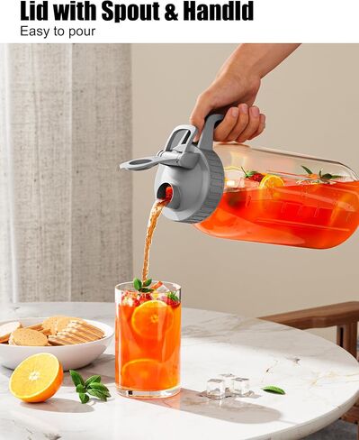 OneDream 64oz Mason Jar Pitcher, Airtight & Leakproof Glass Pitcher with Lid, Perfect for Sun Tea, Iced Tea, Cold Brew and Breastmilk, 2 Quart (1/2 Gallon) Mason Jar with Pour Spout Lid and Handle in Kuwait
