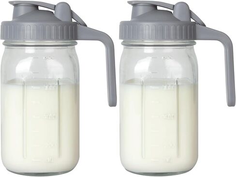 OneDream 64oz Mason Jar Pitcher, Airtight & Leakproof Glass Pitcher with Lid, Perfect for Sun Tea, Iced Tea, Cold Brew and Breastmilk, 2 Quart (1/2 Gallon) Mason Jar with Pour Spout Lid and Handle in Kuwait