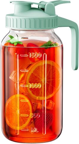 OneDream 64oz Mason Jar Pitcher, Airtight & Leakproof Glass Pitcher with Lid, Perfect for Sun Tea, Iced Tea, Cold Brew and Breastmilk, 2 Quart (1/2 Gallon) Mason Jar with Pour Spout Lid and Handle in Kuwait