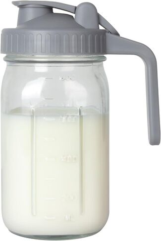 OneDream 64oz Mason Jar Pitcher, Airtight & Leakproof Glass Pitcher with Lid, Perfect for Sun Tea, Iced Tea, Cold Brew and Breastmilk, 2 Quart (1/2 Gallon) Mason Jar with Pour Spout Lid and Handle in Kuwait