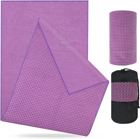 flintronic Yoga Towel, Yoga Mat Towel with Grip Dots, Microfiber Yoga Blanket Towels, Soft & Breathable, with Quick Dry Towels and Mesh Carry Bag, for Bikram, Pilates and Workout, 24" x72", Pink in Kuwait