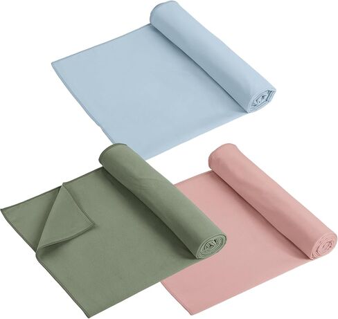 Breling 3 Pack Suede Yoga Towels 26"x73" Non-Slip Hot Yoga Towel Mats with Highly Absorbent Soft Suede Microfiber Rapid Dry for Bikram Pilates Home Workout Women Pink Lotus Bean Green Light Blue in Kuwait