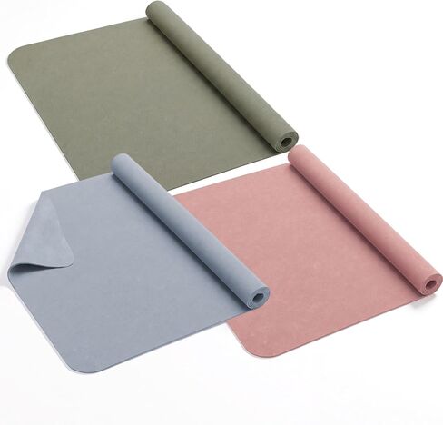 Breling 3 Pack Suede Yoga Towels 26"x73" Non-Slip Hot Yoga Towel Mats with Highly Absorbent Soft Suede Microfiber Rapid Dry for Bikram Pilates Home Workout Women Pink Lotus Bean Green Light Blue in Kuwait
