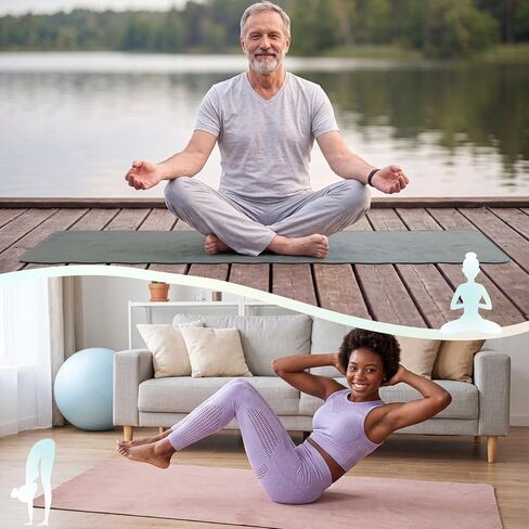 Breling 3 Pack Suede Yoga Towels 26"x73" Non-Slip Hot Yoga Towel Mats with Highly Absorbent Soft Suede Microfiber Rapid Dry for Bikram Pilates Home Workout Women Pink Lotus Bean Green Light Blue in Kuwait