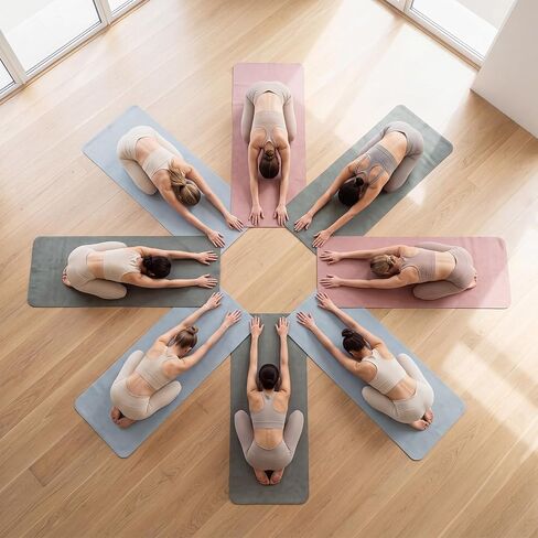 Breling 3 Pack Suede Yoga Towels 26"x73" Non-Slip Hot Yoga Towel Mats with Highly Absorbent Soft Suede Microfiber Rapid Dry for Bikram Pilates Home Workout Women Pink Lotus Bean Green Light Blue in Kuwait