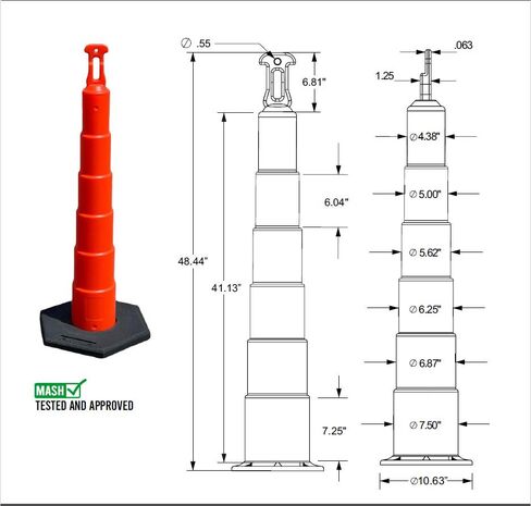 Eastern Metal 42" Stackable Ring TOP Traffic CHANNELIZER Cones W/10 lb Base (Set of 3-Includes (3) Non-SHEETED CHANNELIZERS, (3) 10 lb Bases) in Kuwait