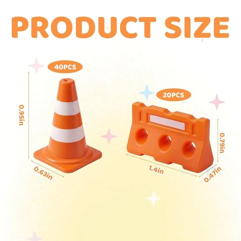 60-Piece Mini Traffic Cones, Orange Construction Set with Mini Fence Barricades, Multi-Purpose Mini Cones for Training Drills, Model Landscapes, and Traffic Safety Scenarios in Kuwait