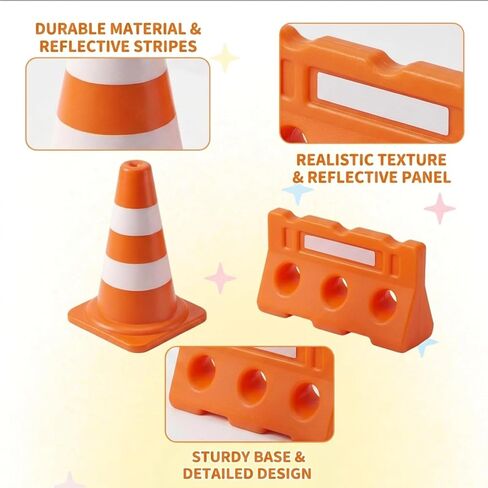 60-Piece Mini Traffic Cones, Orange Construction Set with Mini Fence Barricades, Multi-Purpose Mini Cones for Training Drills, Model Landscapes, and Traffic Safety Scenarios in Kuwait