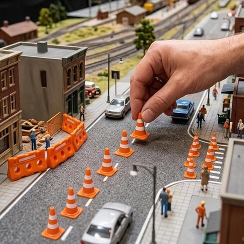 60-Piece Mini Traffic Cones, Orange Construction Set with Mini Fence Barricades, Multi-Purpose Mini Cones for Training Drills, Model Landscapes, and Traffic Safety Scenarios in Kuwait