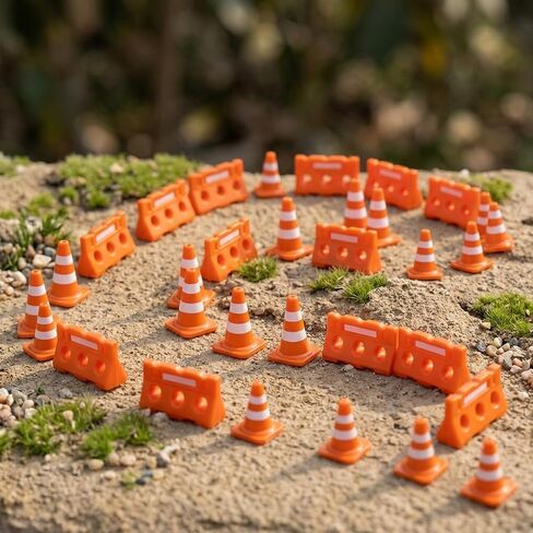 60-Piece Mini Traffic Cones, Orange Construction Set with Mini Fence Barricades, Multi-Purpose Mini Cones for Training Drills, Model Landscapes, and Traffic Safety Scenarios in Kuwait