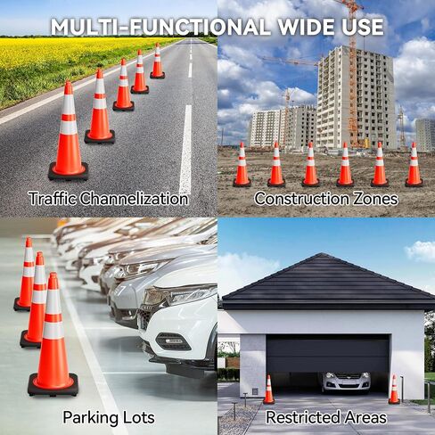 STARSIGNS Traffic Cones 28 Inch - Commercial Construction Cones for Road Safety Orange Parking Cones with Heavy Duty Base & Reflective Strips for Driveways & Event Control (8 Pack) in Kuwait