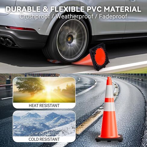 STARSIGNS Traffic Cones 28 Inch - Commercial Construction Cones for Road Safety Orange Parking Cones with Heavy Duty Base & Reflective Strips for Driveways & Event Control (8 Pack) in Kuwait