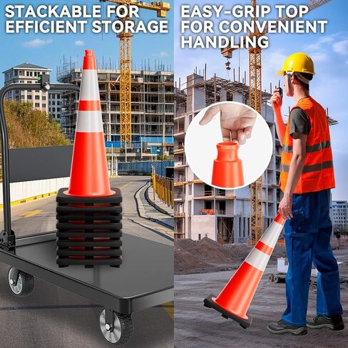 STARSIGNS Traffic Cones 28 Inch - Commercial Construction Cones for Road Safety Orange Parking Cones with Heavy Duty Base & Reflective Strips for Driveways & Event Control (8 Pack) in Kuwait