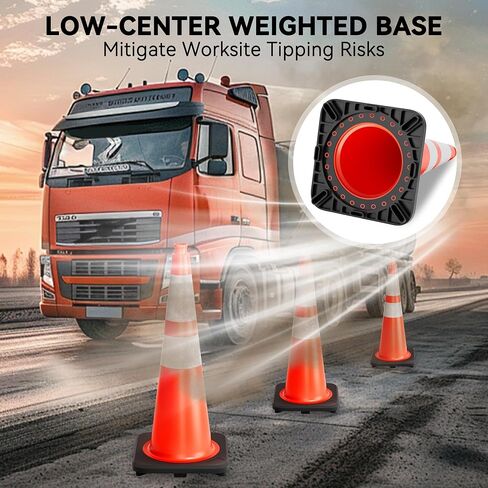 STARSIGNS Traffic Cones 28 Inch - Commercial Construction Cones for Road Safety Orange Parking Cones with Heavy Duty Base & Reflective Strips for Driveways & Event Control (8 Pack) in Kuwait