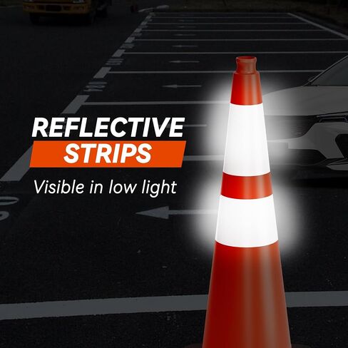 STARSIGNS Traffic Cones 28 Inch - Commercial Construction Cones for Road Safety Orange Parking Cones with Heavy Duty Base & Reflective Strips for Driveways & Event Control (8 Pack) in Kuwait