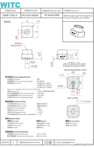 WITC RF موصل محوري GPPO (SSMP) ذكر DC إلى 40 جيجا هرتز 50 أوم 10 قطع PCB | سطح التركيب ملحوم ومطلي بالذهب، قابس مستقيم ذو فتحة ناعمة من كوفار، عائد منخفض للاختبار والقياس، المحطة الأساسية in Kuwait