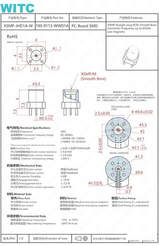 WITC RF Coax Connector GPPO (SSMP) Male DC to 65 GHz 50 Ohm Non Magnetic | PCB Soldered Gold Plated BeCu Straight Plug Low Return for Test & Measurement, Base station, Millimeter Wave System in Kuwait