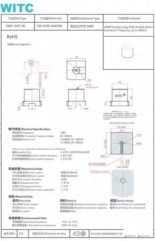 WITC RF موصل محوري SMP (GPO) ذكر DC إلى 40 جيجا هرتز 50 أوم 10 قطع PCB | مطلي بالذهب BeCu غير مغناطيسي محدود التوصيل المستقيم ذو الإرجاع المنخفض للاختبار والقياس، اتصالات الترددات اللاسلكية، المحطة الأساسية in Kuwait