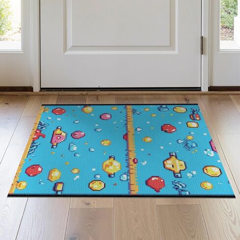 6'x9' Washable Area Rug Pixel Cat Octopus Hybrid Retro Gaming Arcade Style Rectangular for Dining Room, Under Table, Office, Non-Slip Chair-Friendly Floor in Kuwait